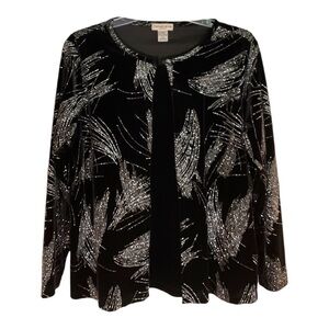 NOTATIONS Woman Size 1X Velvet & Glitter 1 Button Cardigan w/Attached Shell
